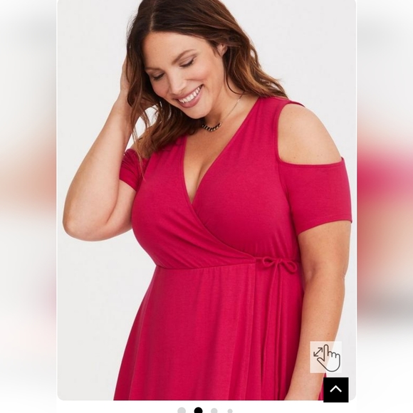 HOST PIC πTorrid Pink Jersey Faux Wrap Short Sleeve Cold Shoulder Dress - Picture 3 of 10
